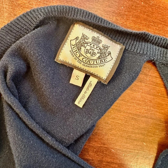 Vintage JUICY COUTURE Navy Knit Size Small Open Back Cardigan Sweater - Picture 9 of 11